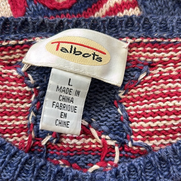 Vintage Talbots Patriotic American Flag Cardigan Embroidered Red White Blue L - Picture 9 of 11